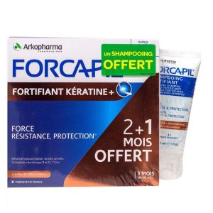 Forcapil fortifiant kératine 3 mois 180 gélules + shampooing offert