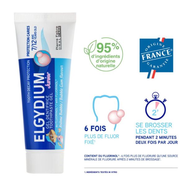 ELGYDIUM Junior Bubble 7/12 ans - dentifrice enfant 50 ml