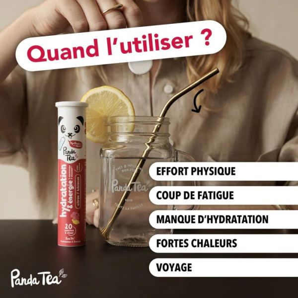 Panda Tea Hydratation & Énergie - Hibiscus-Citron - 1 tube de 20 Pastilles