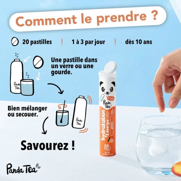 Panda Tea Hydratation & Énergie - Pêche - 1 tube de 20 Pastilles
