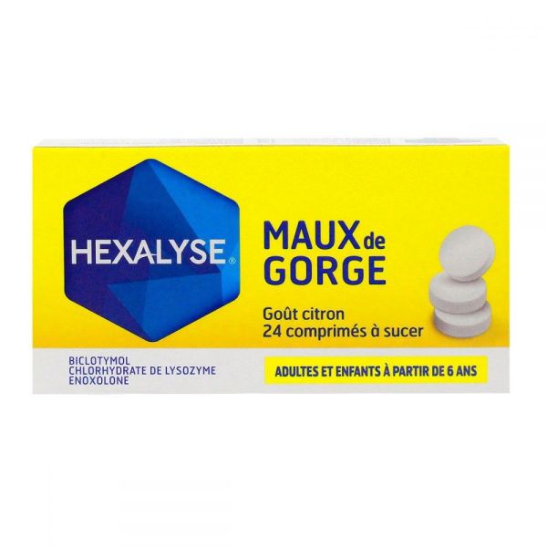 Hexalyse mal de gorge goût citron 24 comprimés