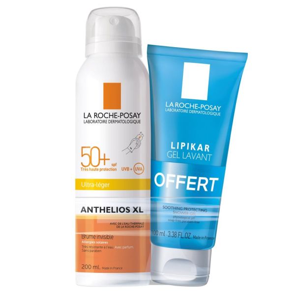 Anthelios Crème Solaire en Brume Invisible Corps SPF50+ Avec Parfum 200ml + Lipikar Gel Lavant 100ml