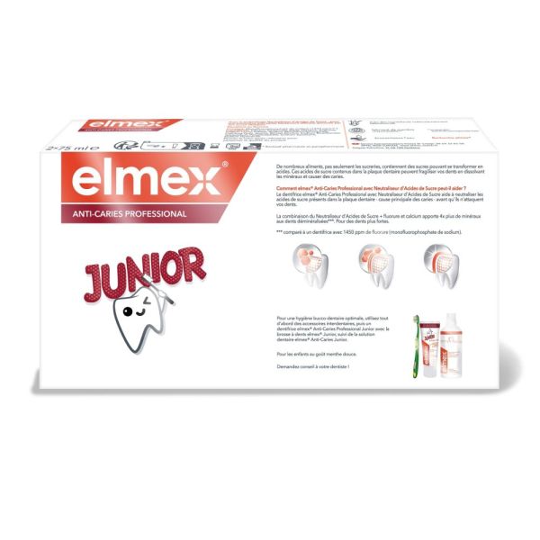 Dentifrice Elmex Anti-Caries Professional Junior 6-12 ans 2x75ml