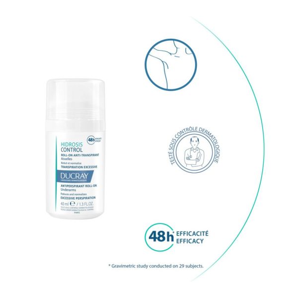 Hidrosis Control - Roll-on déodorant anti transpirant Aisselles - Transpiration excessive 40 ml