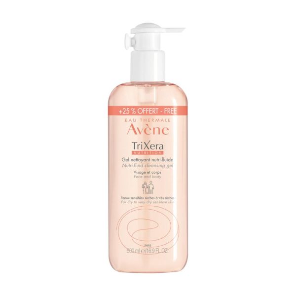 TriXera Nutrition Gel nettoyant Nutri-fluide peaux sensibles sèches à très sèches de toute la famille 500 ml