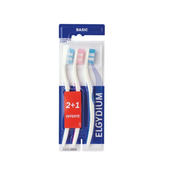 Elgydium - Brosse à dent Basic souple - Offre spéciale trio