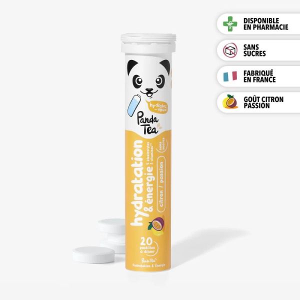 Panda Tea Hydratation & Énergie - Citron-Passion - 1 tube de 20 Pastilles