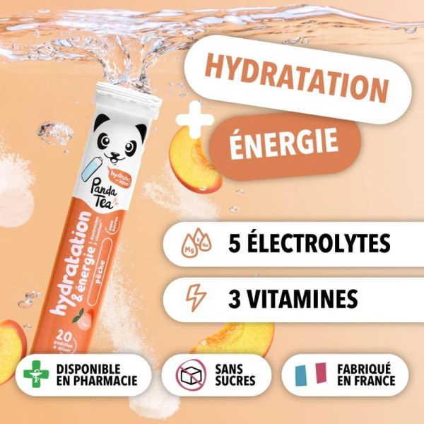 Panda Tea Hydratation & Énergie - Pêche - 1 tube de 20 Pastilles