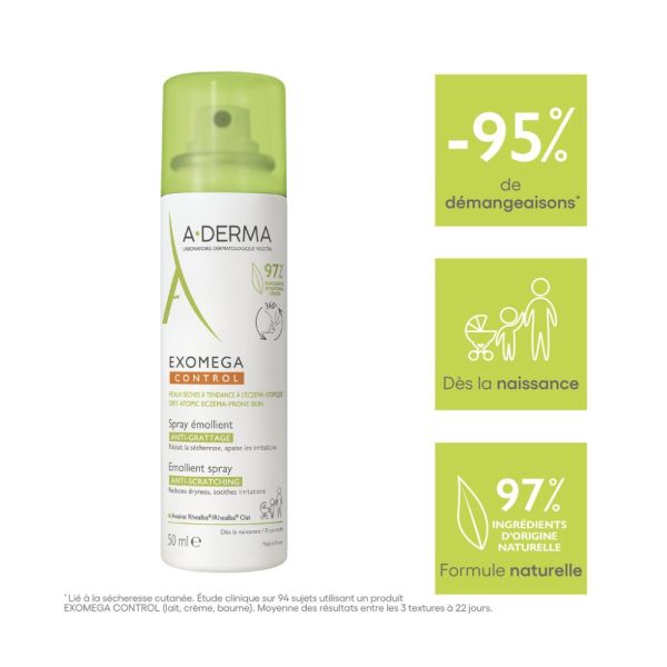 Exomega Control Spray émollient anti-grattage Peaux sèches à tendance à l'eczéma atopique 50 ml