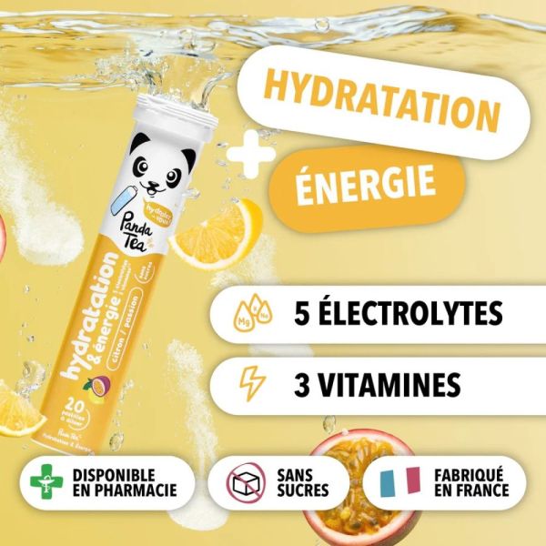 Panda Tea Hydratation & Énergie - Citron-Passion - 1 tube de 20 Pastilles