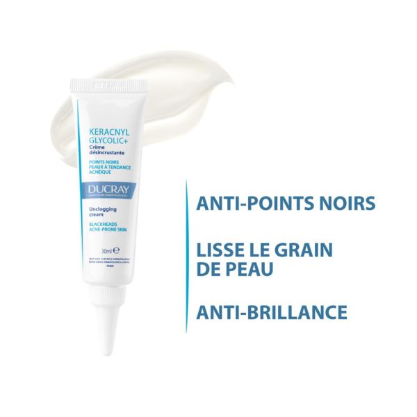 Keracnyl - Glycolic crème désincrustante Points noirs et imperfections - peaux grasses à tendance acnéique 30 ml