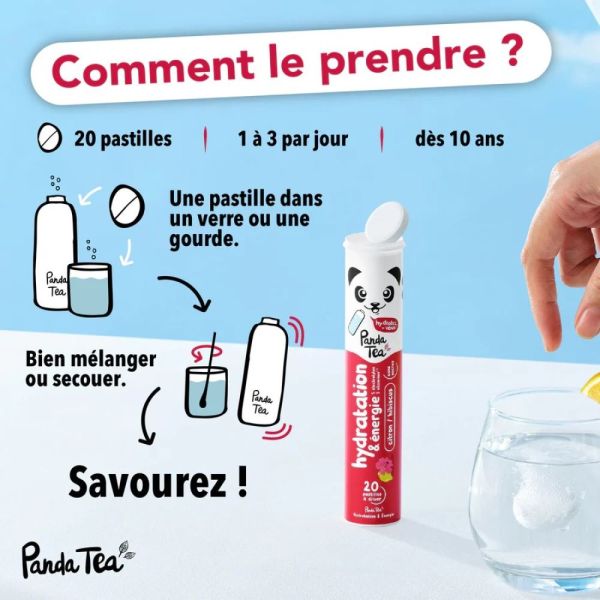 Panda Tea Hydratation & Énergie - Hibiscus-Citron - 1 tube de 20 Pastilles
