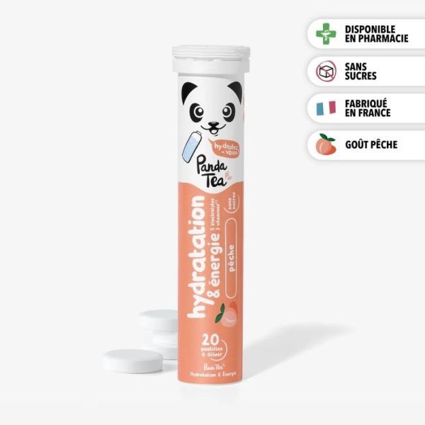 Panda Tea Hydratation & Énergie - Pêche - 1 tube de 20 Pastilles