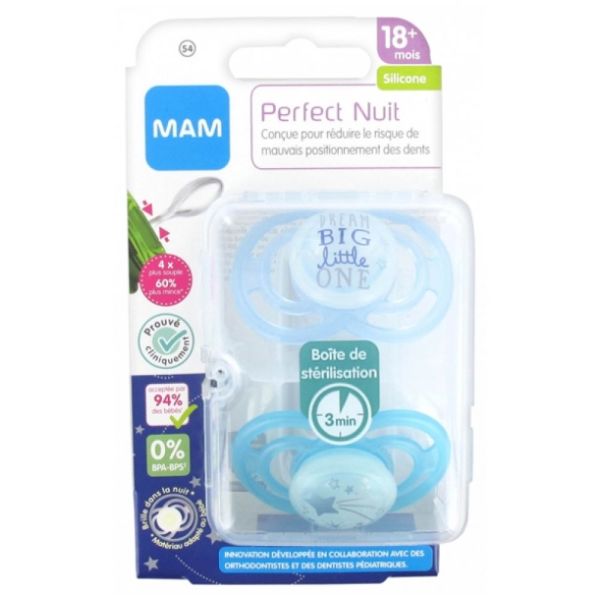 MAM Sucette Perfect Nuit Silicone 2-6Mois boite de 2 | Pharmacie de la Poste