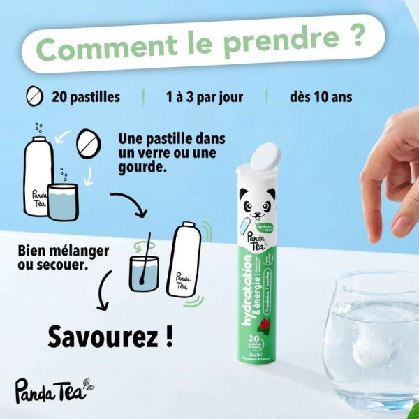 Panda Tea Hydratation & Énergie - Menthe-Framboise - 1 tube de 20 Pastilles