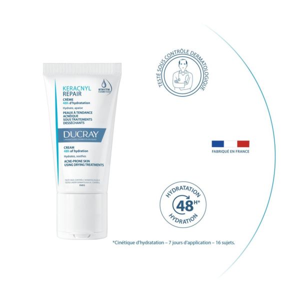 Keracnyl Repair - Crème visage compensatrice du dessèchement cutané induit par un traitement anti-acnéique oral 50 ml