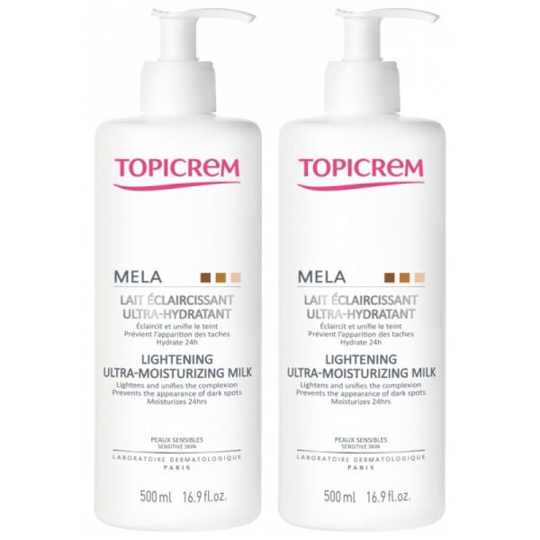 Topicrem Mela Lait Eclaircissant Ultra-hydratant lot 2 Flacons x 500ml