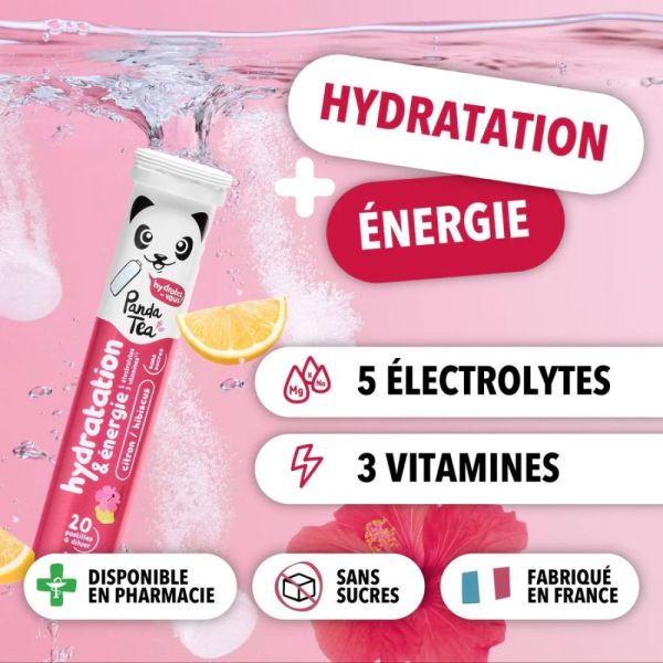 Panda Tea Hydratation & Énergie - Hibiscus-Citron - 1 tube de 20 Pastilles