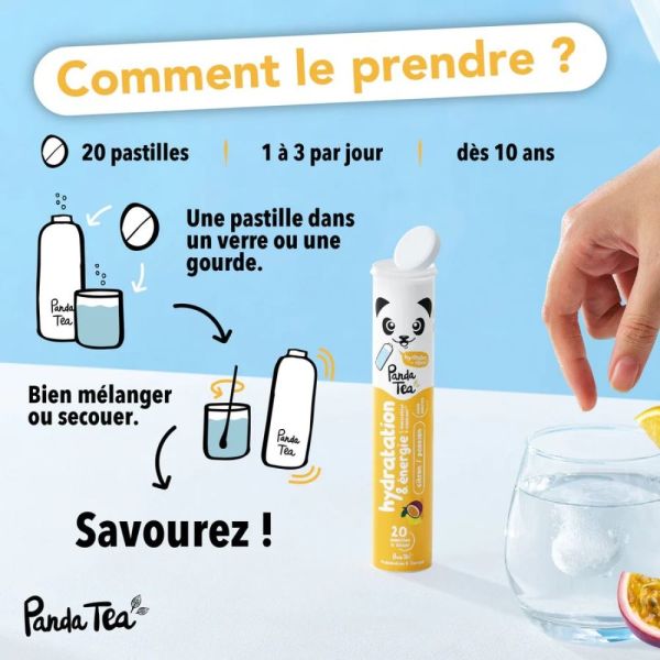 Panda Tea Hydratation & Énergie - Citron-Passion - 1 tube de 20 Pastilles